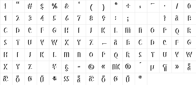 BradburysBoldShadow Regular Character Map BradburysBoldShadow Regular Character Map