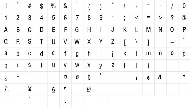 Partridge-Conth Regular Character Map Partridge-Conth Regular Character Map