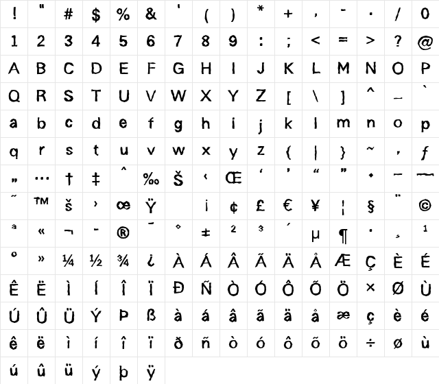 a_ReportSansBrk Regular Character Map a_ReportSansBrk Regular Character Map