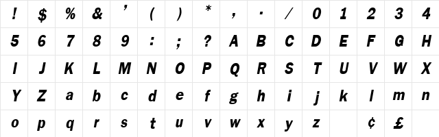 PatellaCond Oblique Character Map PatellaCond Oblique Character Map