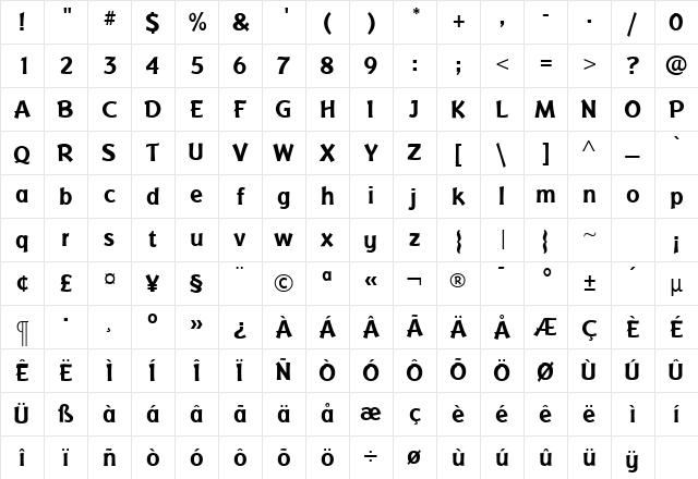 BadgerBold Roman Character Map BadgerBold Roman Character Map