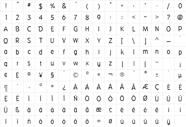 BadgerLight Roman Character Map BadgerLight Roman Character Map