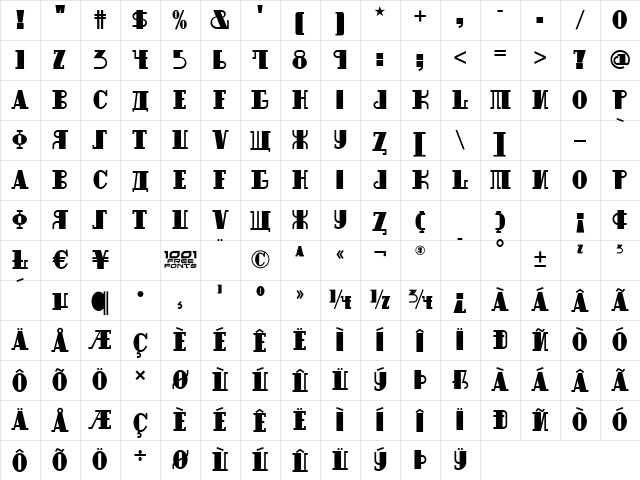 Raskalnikov NF Regular Character Map Raskalnikov NF Regular Character Map