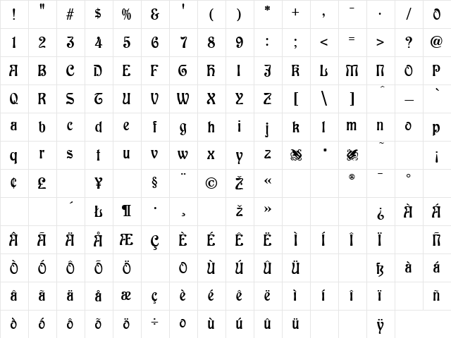 Baldur Regular Character Map Baldur Regular Character Map