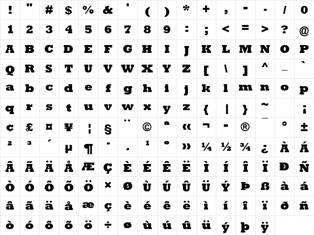 Rockwell MT Extra Bold Regular Character Map Rockwell MT Extra Bold Regular Character Map