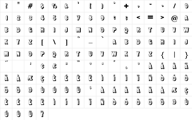 SandersonShaded Regular Character Map SandersonShaded Regular Character Map