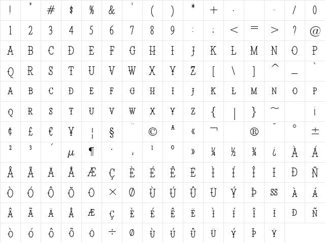 Santiago BTN Condensed Light Regular Character Map Santiago BTN Condensed Light Regular Character Map