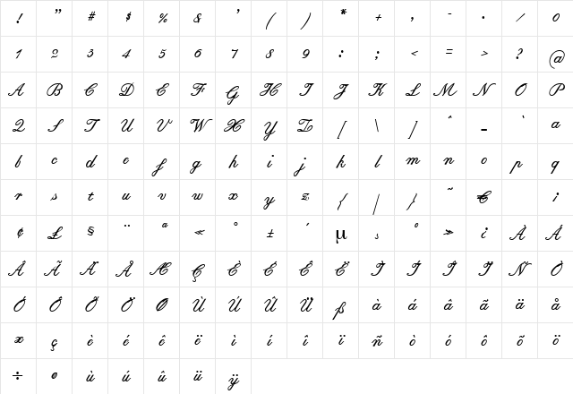 BaronesseBold Regular Character Map BaronesseBold Regular Character Map