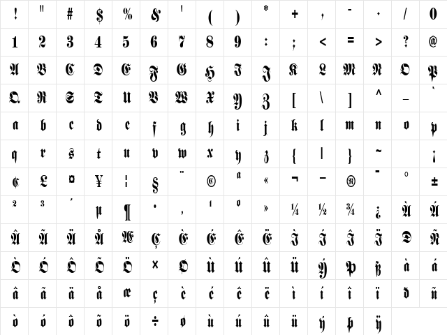 BarronCondensed Regular Character Map BarronCondensed Regular Character Map
