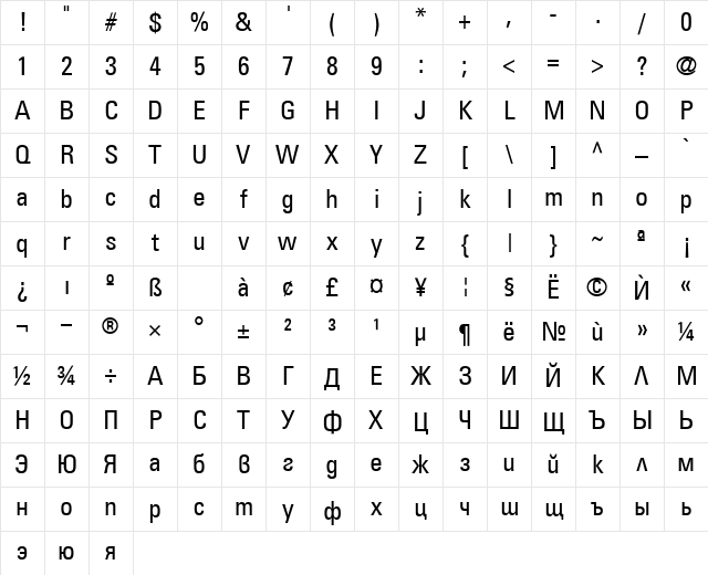 SP_Universal_Condensed Medium Character Map SP_Universal_Condensed Medium Character Map