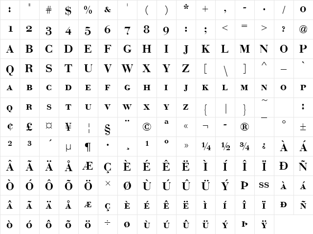 BauerBodSCDDemBol Regular Character Map BauerBodSCDDemBol Regular Character Map