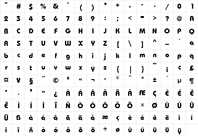 BauhausMdITC Bold Character Map BauhausMdITC Bold Character Map