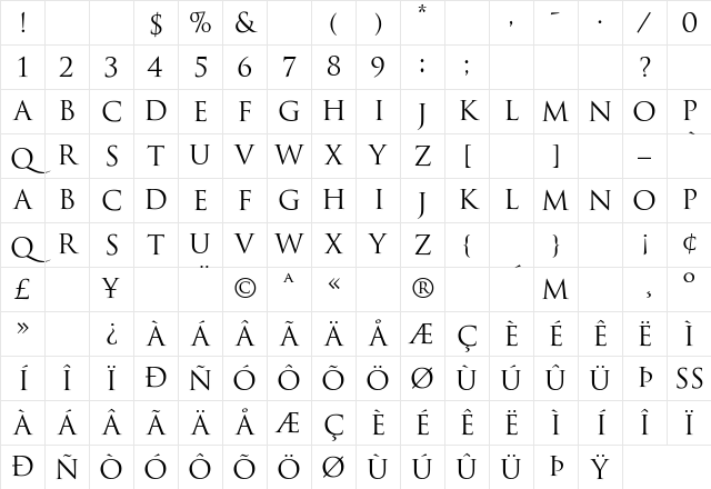 Trajan-Regular Regular Character Map Trajan-Regular Regular Character Map