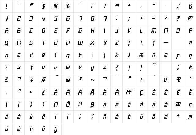 UltimoSSK Italic Character Map UltimoSSK Italic Character Map