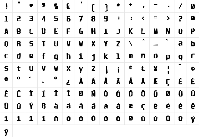 Unispace Ink Regular Character Map Unispace Ink Regular Character Map
