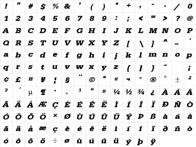 URWEgyptienneTExtWid Bold Oblique Character Map URWEgyptienneTExtWid Bold Oblique Character Map
