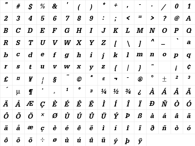 URWEgyptienneTMedExtNar Oblique Character Map URWEgyptienneTMedExtNar Oblique Character Map