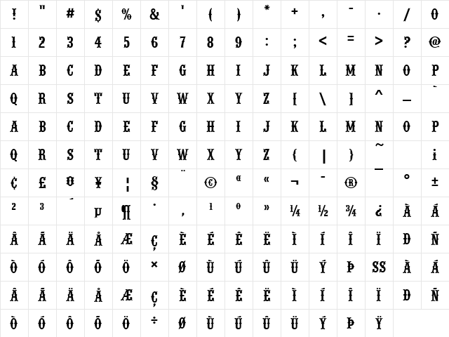 URWWoodTypD Regular Character Map URWWoodTypD Regular Character Map