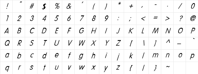 Volte-Italic Regular Character Map Volte-Italic Regular Character Map